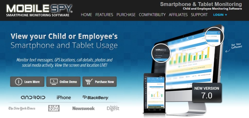 mobile spy product website screenshot